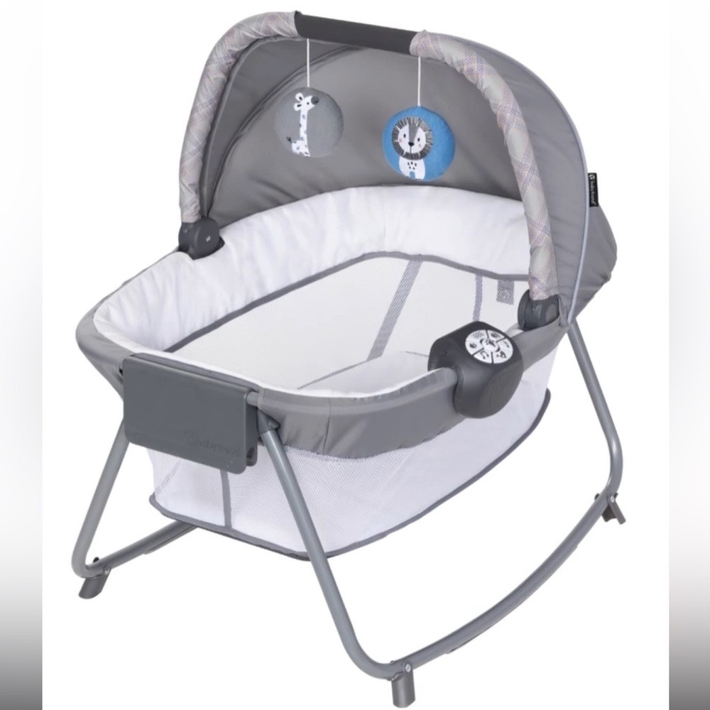 Gray Baby Bassinet with Toy Bar